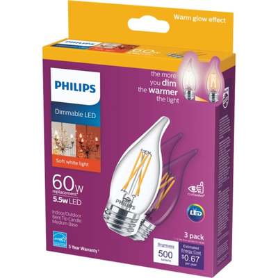 3PK 60W BA11 WG LED BULB