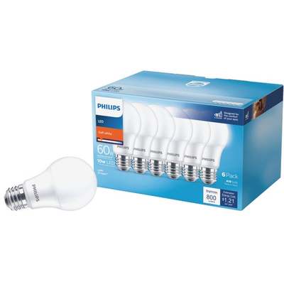 6PK 60W A19MED LED BULB