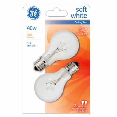 40A15N /W 2PK WHT Ceil Fan Bulb