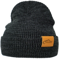 BEANIE BLACK/GREY W/BROWN PATCH