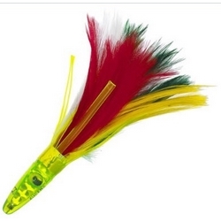 ZUKER 6" TUNA LURE RAINBOW FEATHERS  -LIME SKIRT -SILVER HEAD (1-EA)