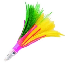 ZUKER 6" TUNA LURE GREEN/YELLOW FEATHERS  -PINK SKIRT -SILVER HEAD (1-EA)