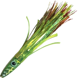 ZUKER 6" TUNA LURE RED/YELLOW GRASS -GREEN MYLAR SKIRT -GREEN HEAD