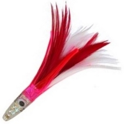ZUKER 6" TUNA LURE RED/WHITE FEATHERS  -PINK SKIRT -SILVER HEAD (10/BAG)