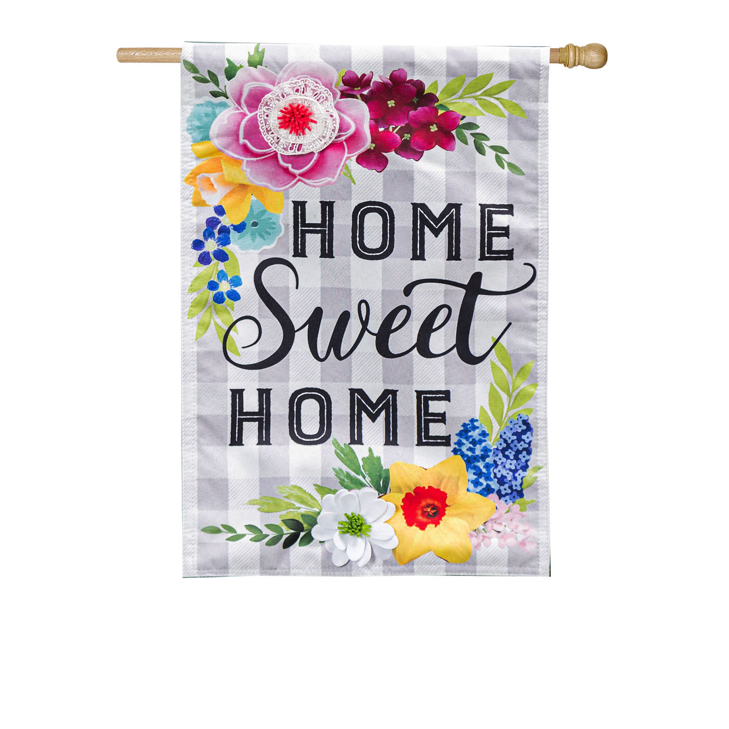 House Flag Home Sweet Home Plaid Floral