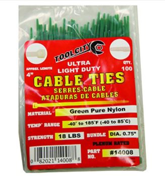 CABLE TIE GRN 4" 18# 100ct ULD