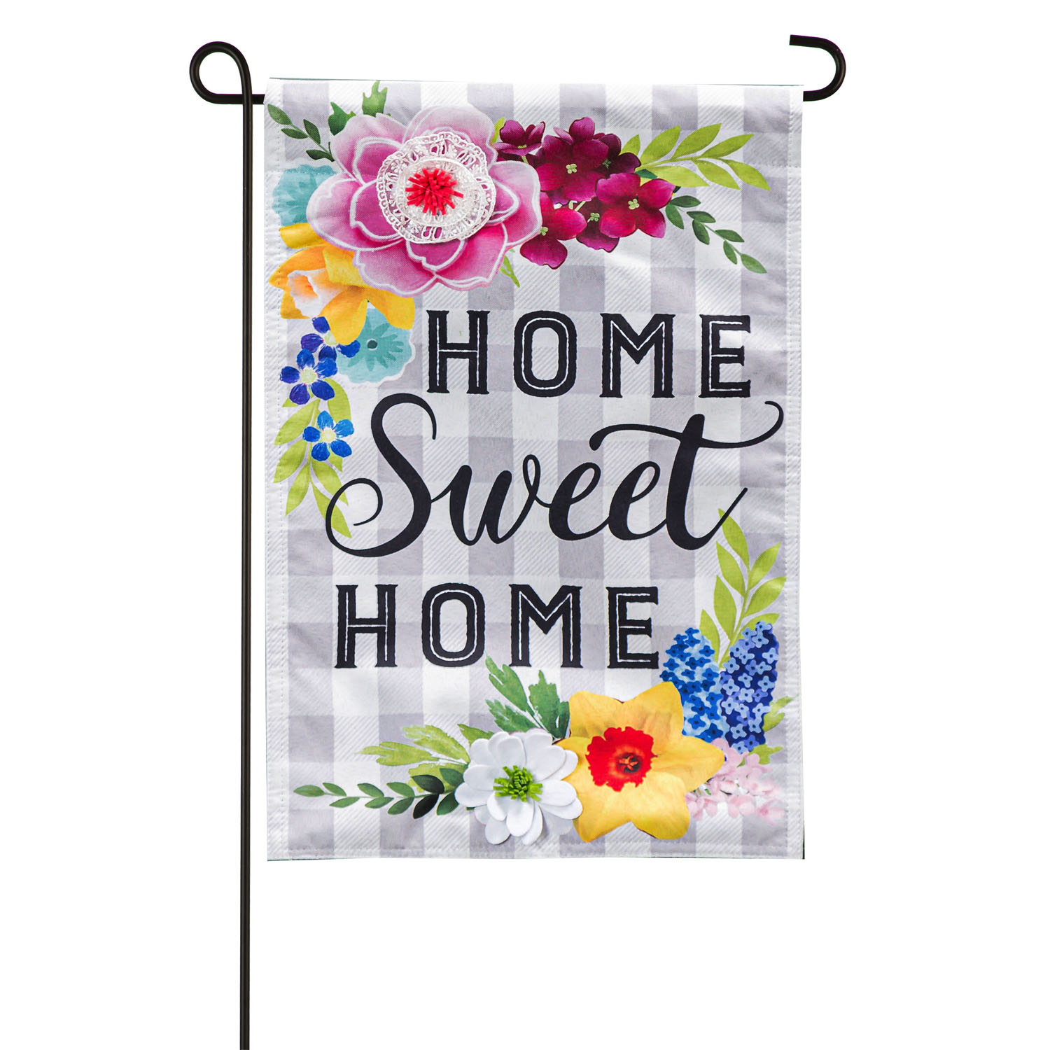 Garden Flag Home Sweet Home Plaid Floral