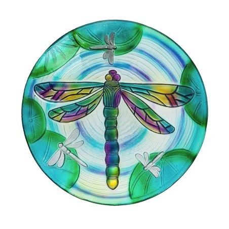 Bird Bath 18" Glass Top Dragonfly Pond