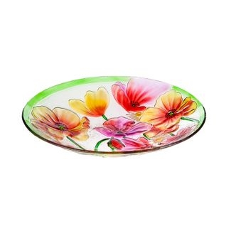 Bird Bath 18" Glass Top Poppies