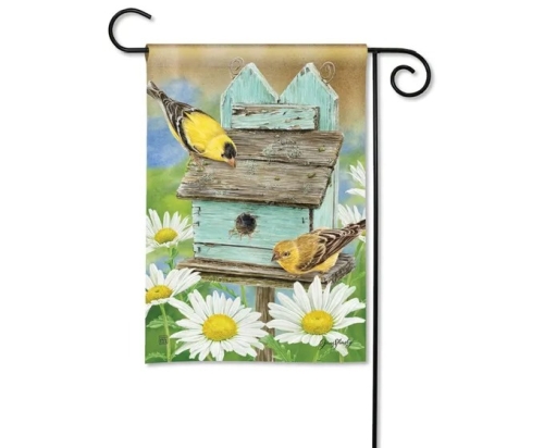 Garden Flag Finches And Flowers