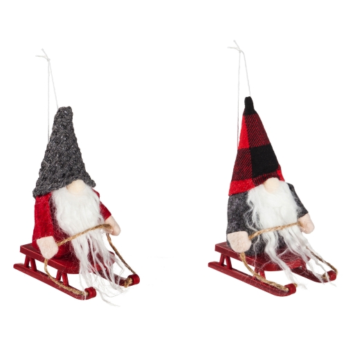 Orn Plush Wint Gnome Sled Astd