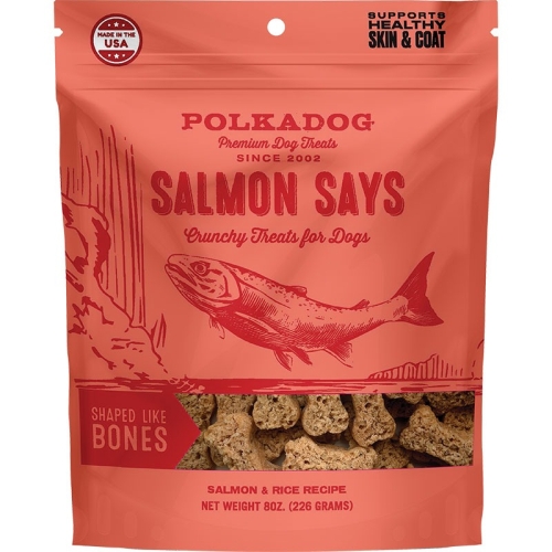 8oz Polka Dog Bone Salmon Says