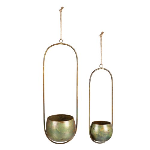 Planter Hanging Grn Brass Sm