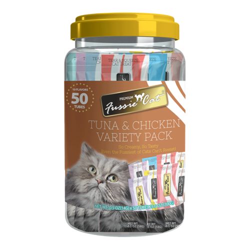 Fussie Cat Treat Tub Tuna & Chicken Variety Pack 50ct