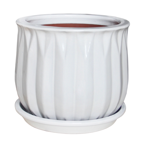 Royden Pot Faceted 8" White