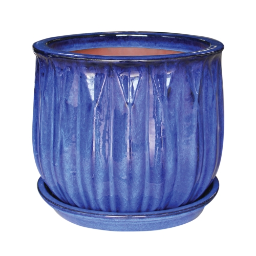 Royden Pot Faceted 8" Blue