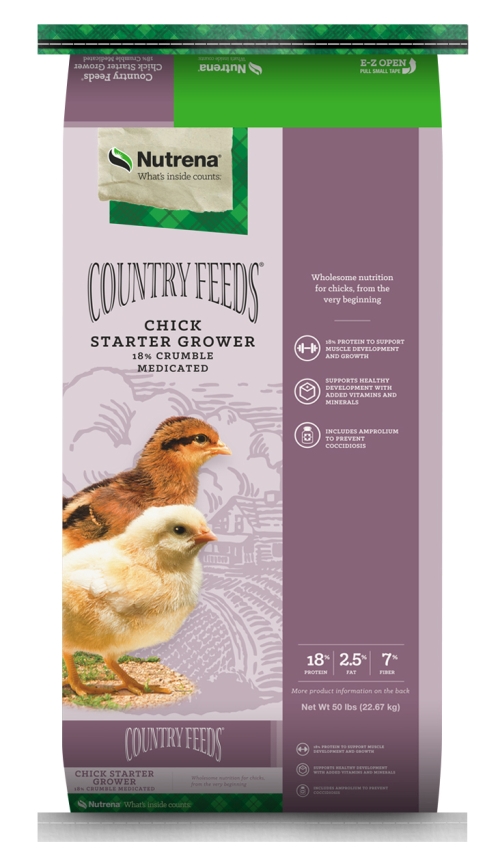 Nutrena Country Feeds Chick Starter Grower Medicated 18% Crumble 50lb.