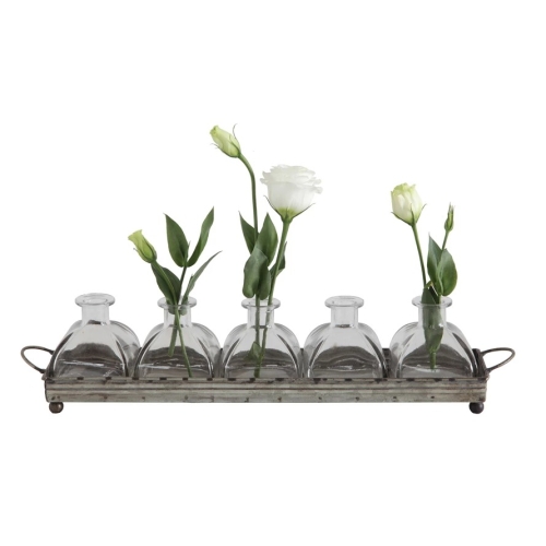 Metal Tray w/ Glass Vases