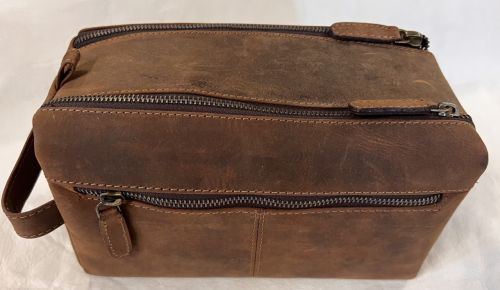 Leather Shaving Travel Kit Double Zip