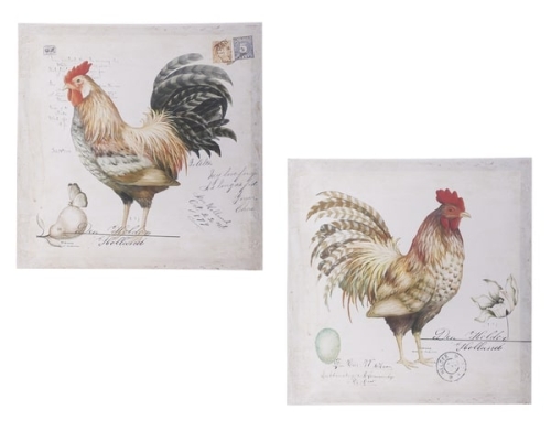 Plaque Canv Rooster Astd