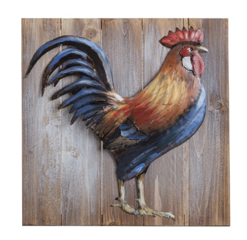 Wall Art Brn Rooster Wd Iron