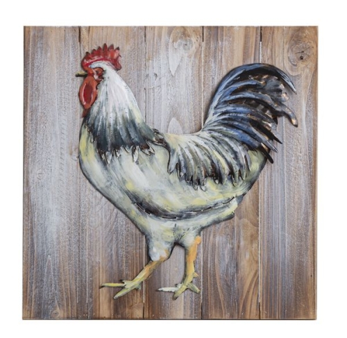 Wall Art Wht Rooster Wd Iron