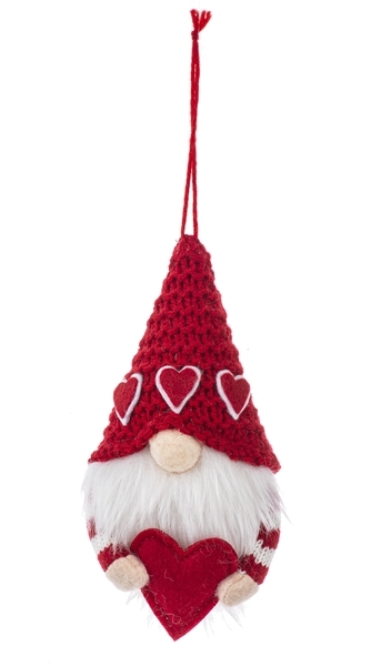 Orn Gnome W Heart Fabric