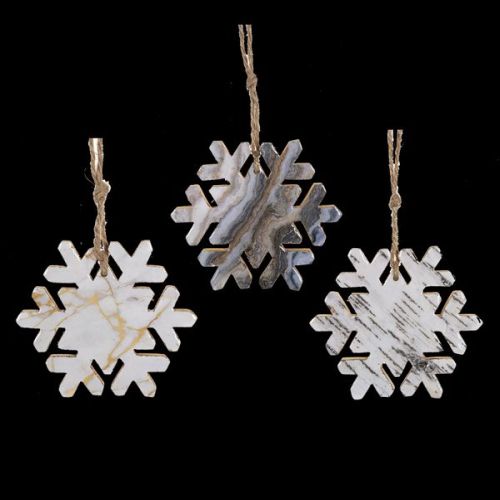 Orn Snowflake Wood Astd