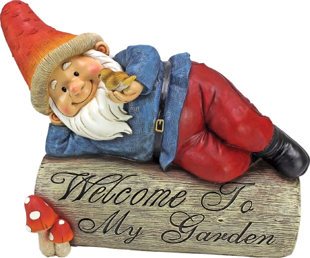 Statue Gnome Laying Welcome