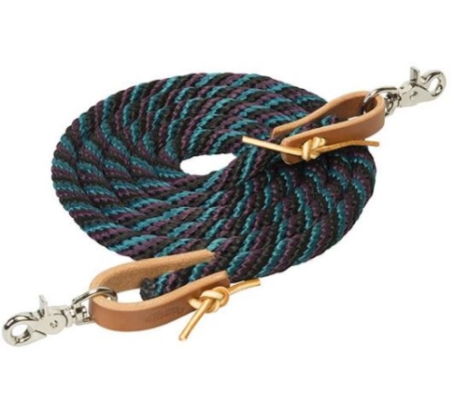 Roper Reins 5/8"X8' Black, Plum, Teal