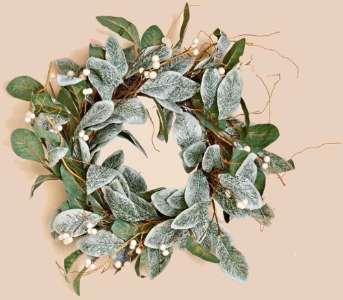 Wreath 22" Magnolia Leaves White