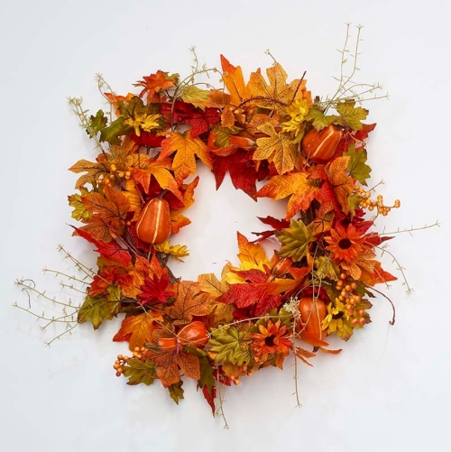 Wreath 24" Flower And Pumpkin