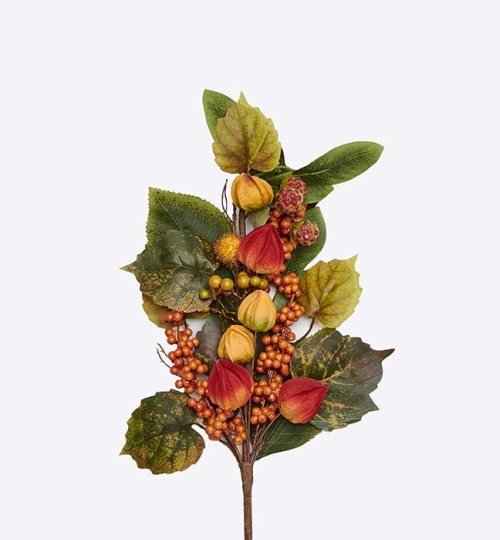 Spray 27" Grn Leaves & Lantern