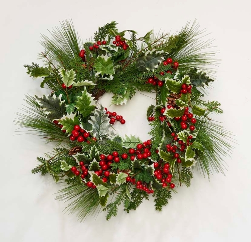 22" Var Holly Pine Bry Wreath