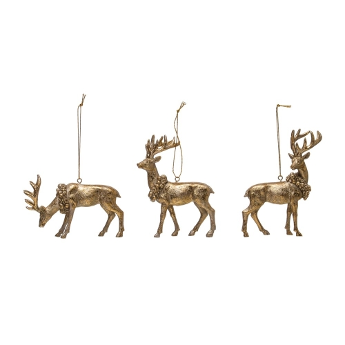 Orn Gld Deer w/ Wreath Astd