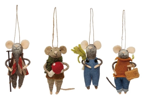 5" Wool Felt Grdn Mouse Orn