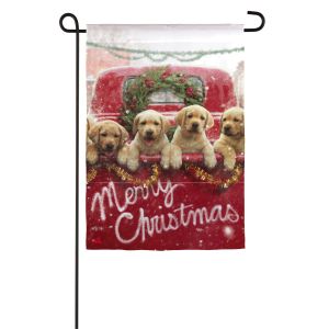 Flag Gdn Red Truck W/ Puppies