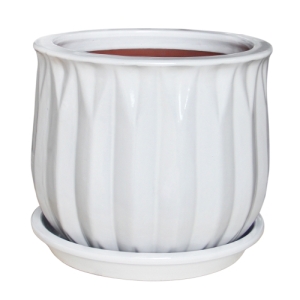 Royden Pot Faceted 8" White