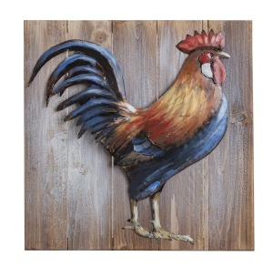 Wall Art Brn Rooster Wd Iron