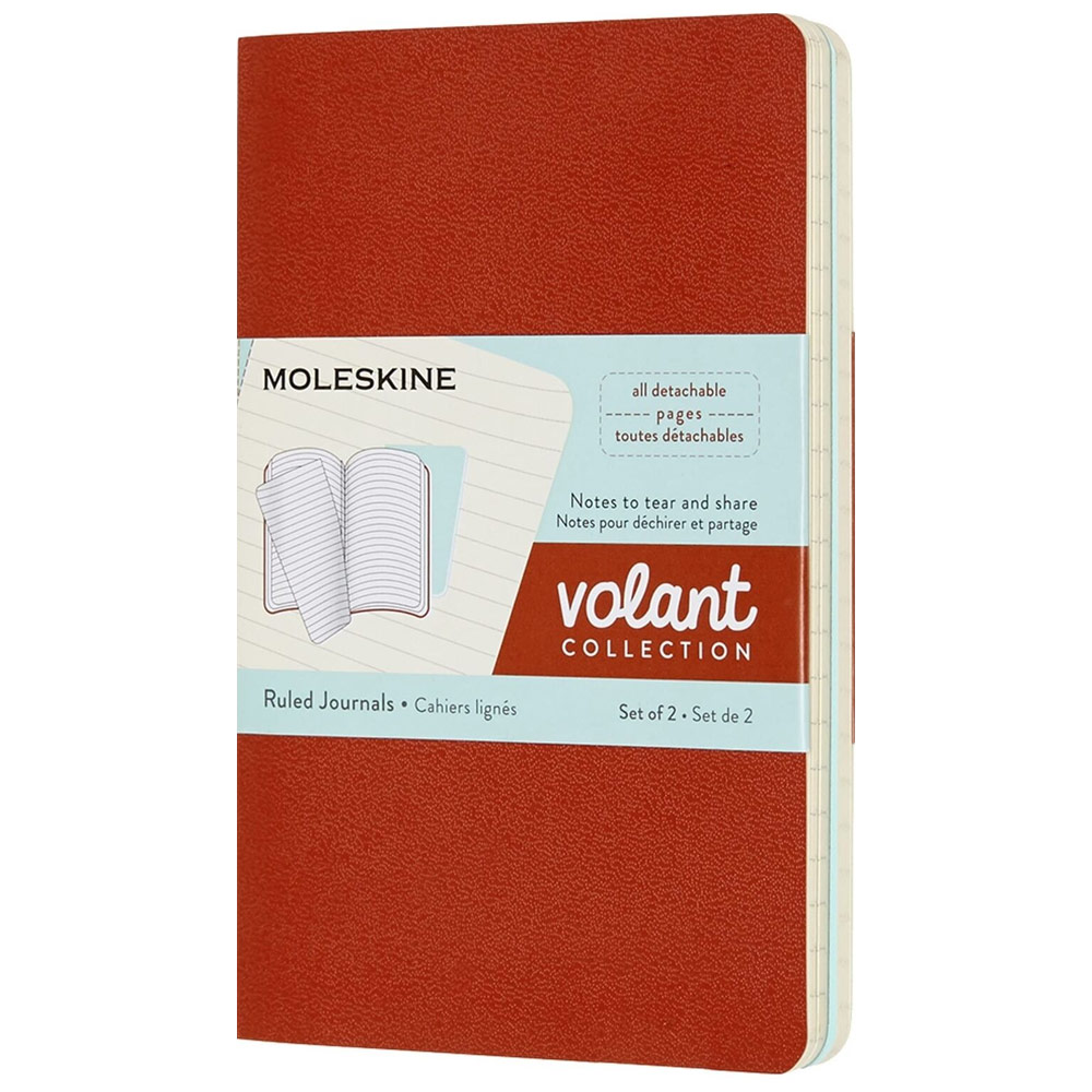 Moleskine Volant Pocket Journal Ruled 2 Pack 3.5"x5.5" Coral/Aqua