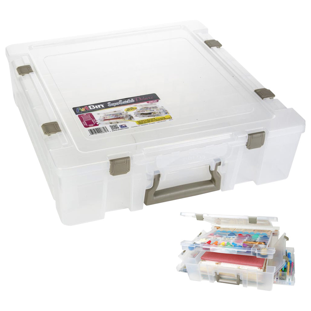 ArtBin 6981AB Super Satchel Deluxe Art & Craft Organizer - Large Clear Storage Case With Divided Lid & Side Bins