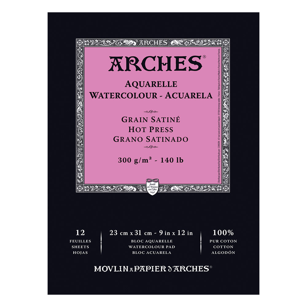 Arches Watercolor Paper Pad 140lb 12 Sheets 9"x12" Hot Press