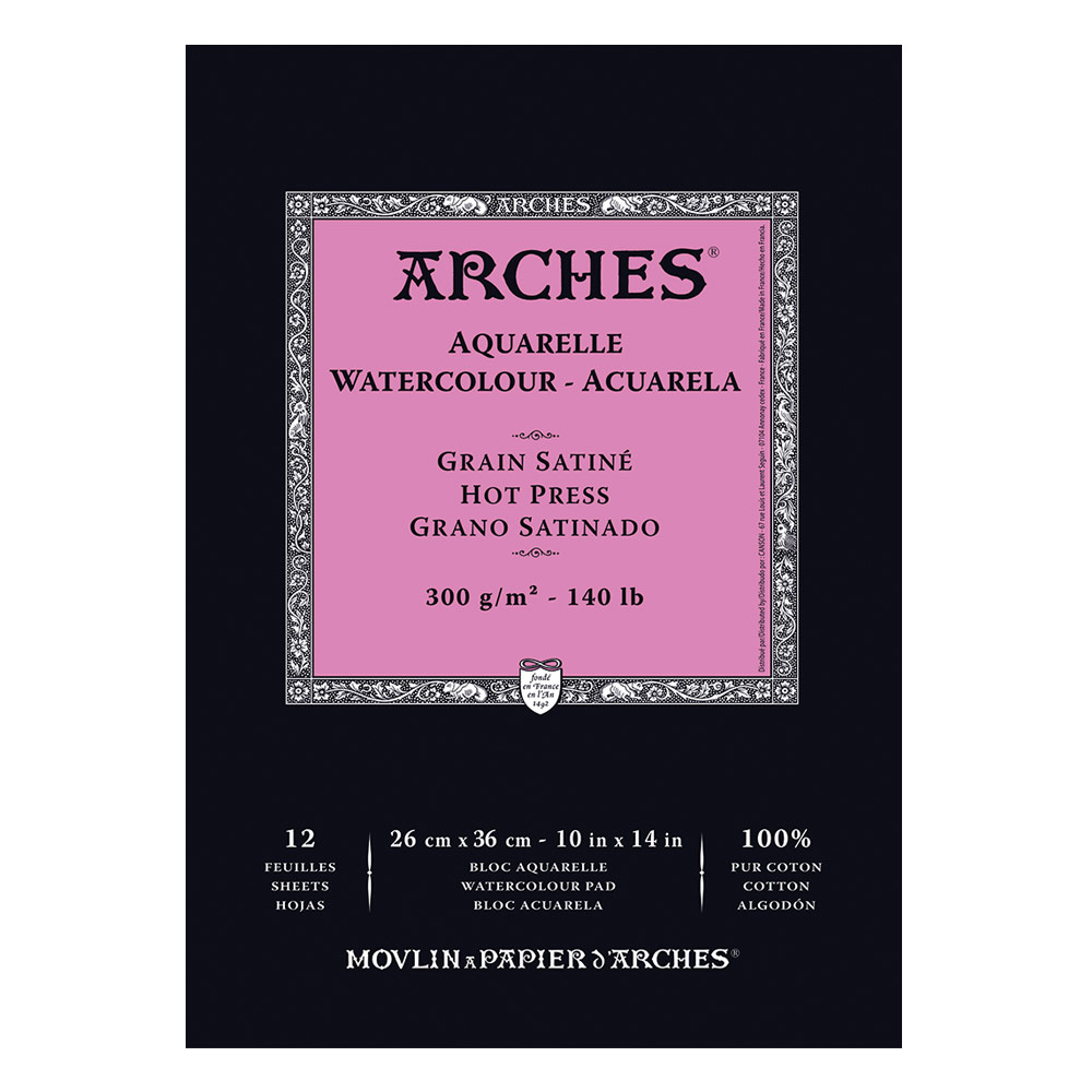 Arches Watercolor Paper Pad 140lb 12 Sheets 10"x14" Hot Press