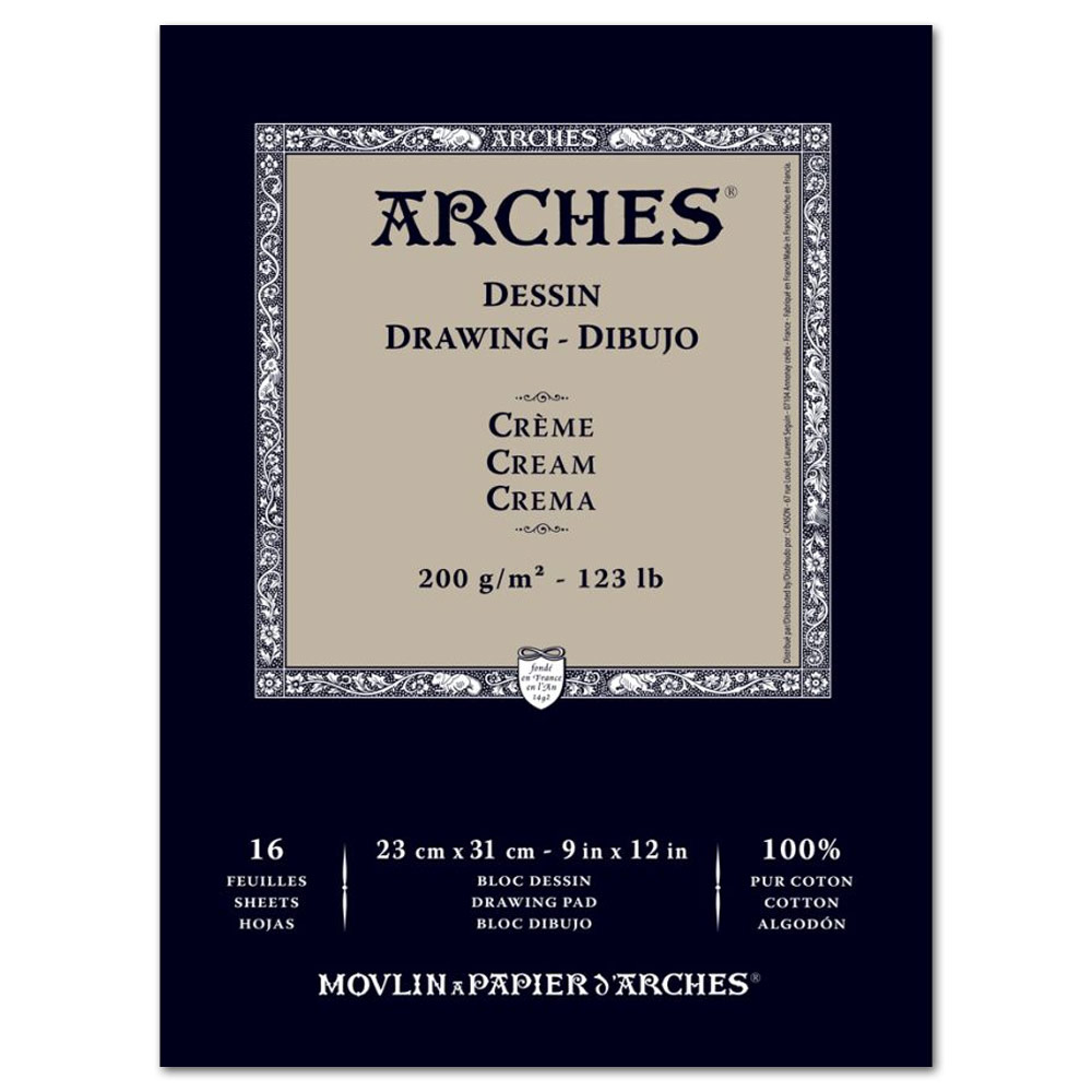 Arches Drawing Pad 123lb 9"x12" Cream