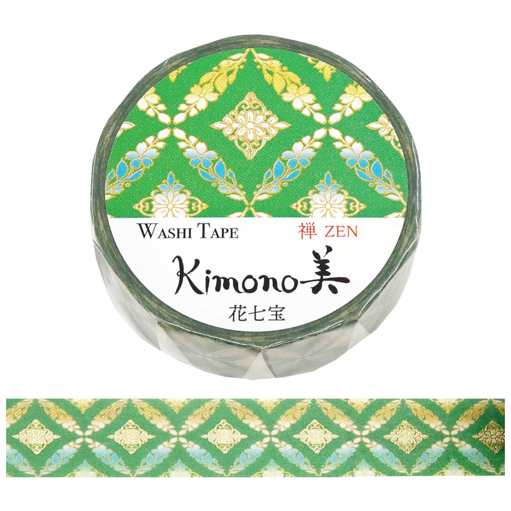 Kamiiso Kimono Beauty Washi Tape 0.6" Hana Shippo