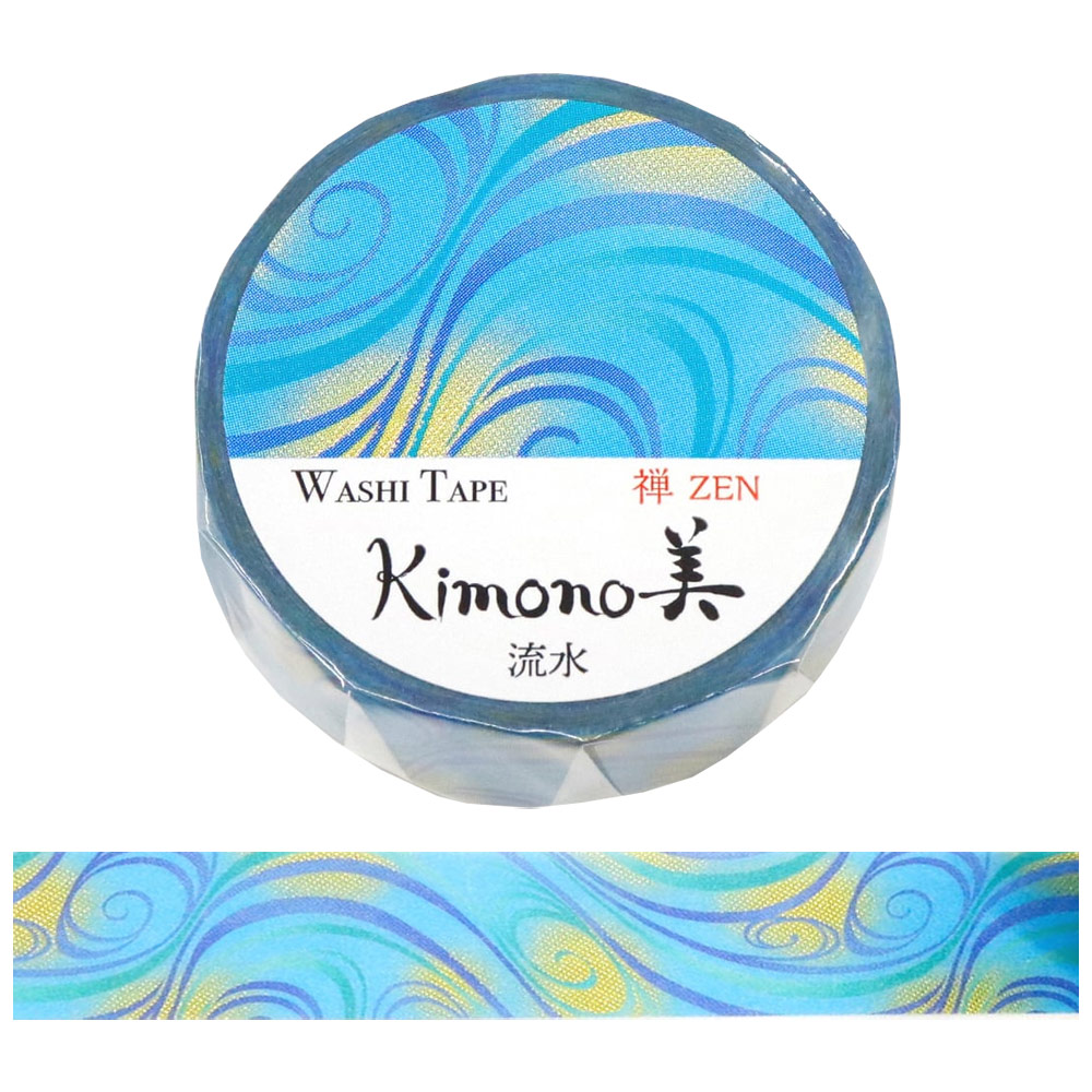 Kamiiso Kimono Beauty Washi Tape 0.6" Flowing Water