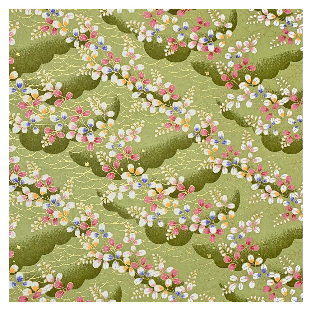 Aitoh Yuzenchi White & Pink Flower Paper 25"x18.75" Light Green