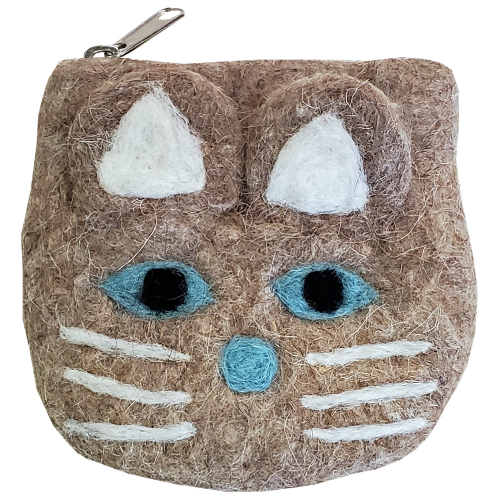 Aitoh Nepali Kitten Felted Pouch 5"x5" Blue Eyes