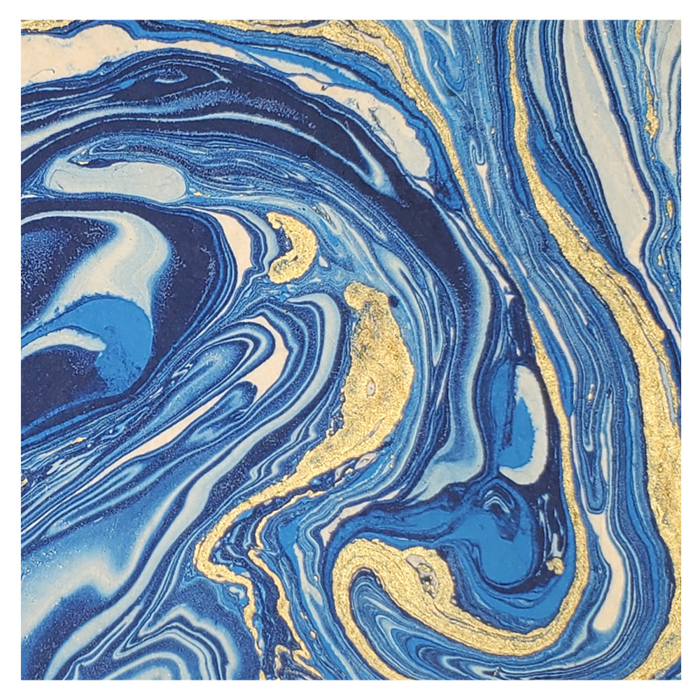 Aitoh Lokta Marble Paper 19.5"x29.5" Blue/Light Blue/Gold