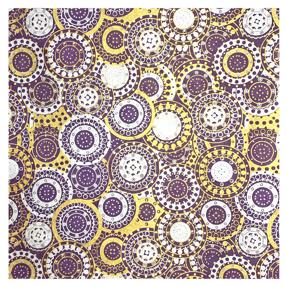 Aitoh Lokta Printed Wheel Paper 19.5"x29.5" Purple/Gold/Silver